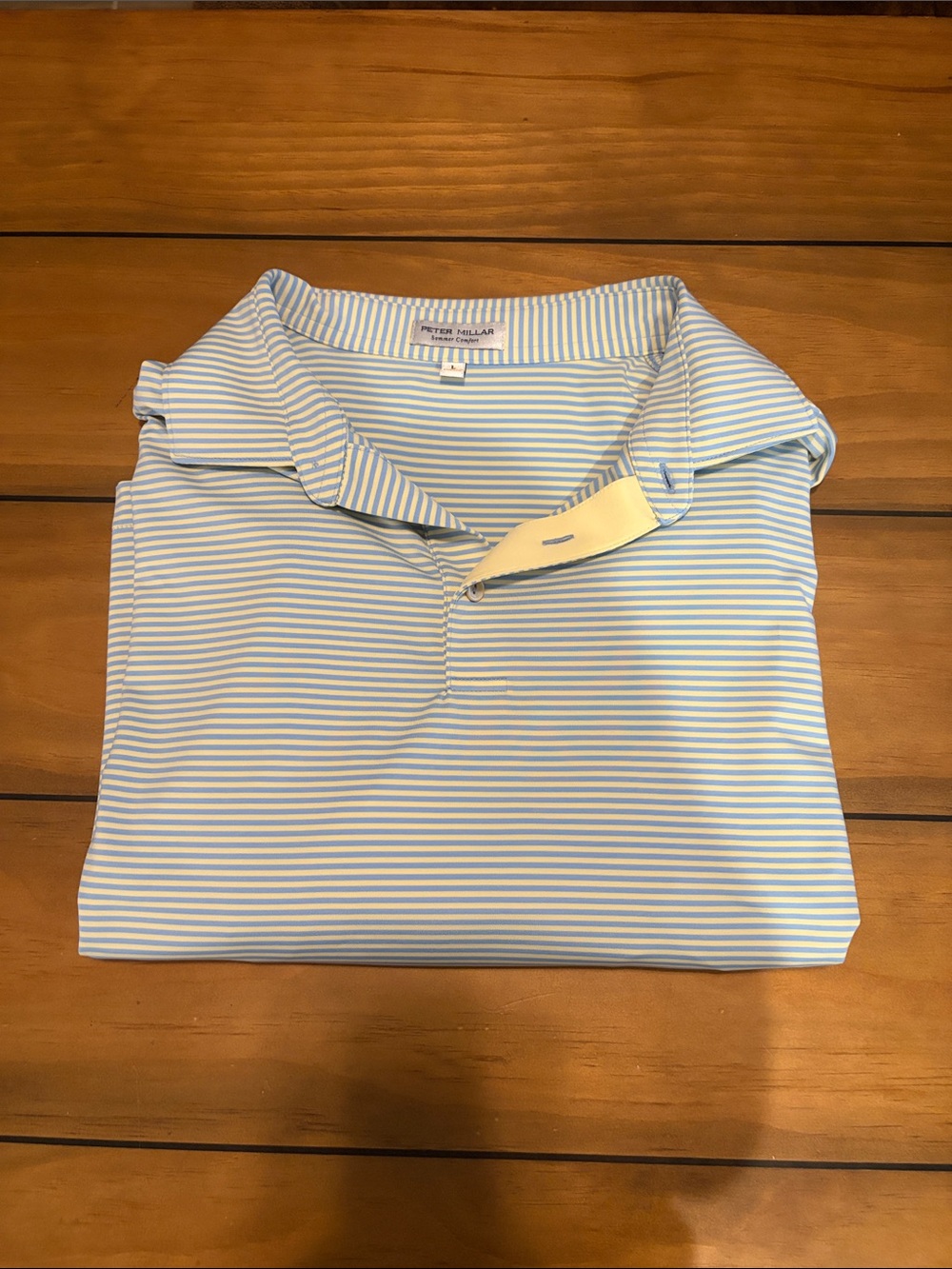 Peter Millar Large Light Blue&Yellow Squire Creek Members Only logo Striped Polo